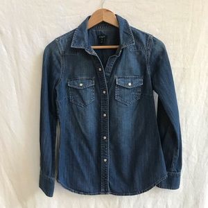 J. Crew Denim Chambray Western Snap Button Top